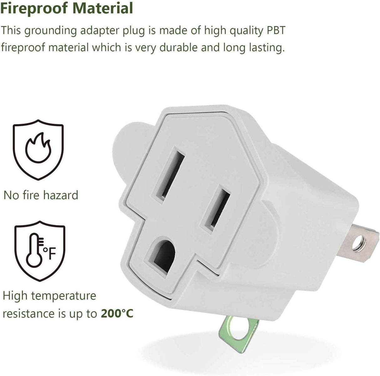 3 Prong to 2 Prong Polarized Grounding Adapter, Wall Outlet Converter JACKYLED 3-Prong Adapter Fireproof Material 392℉ Resistant Heavy Duty for Household, Christmas Light, Indoor Use Only, 10 Pack