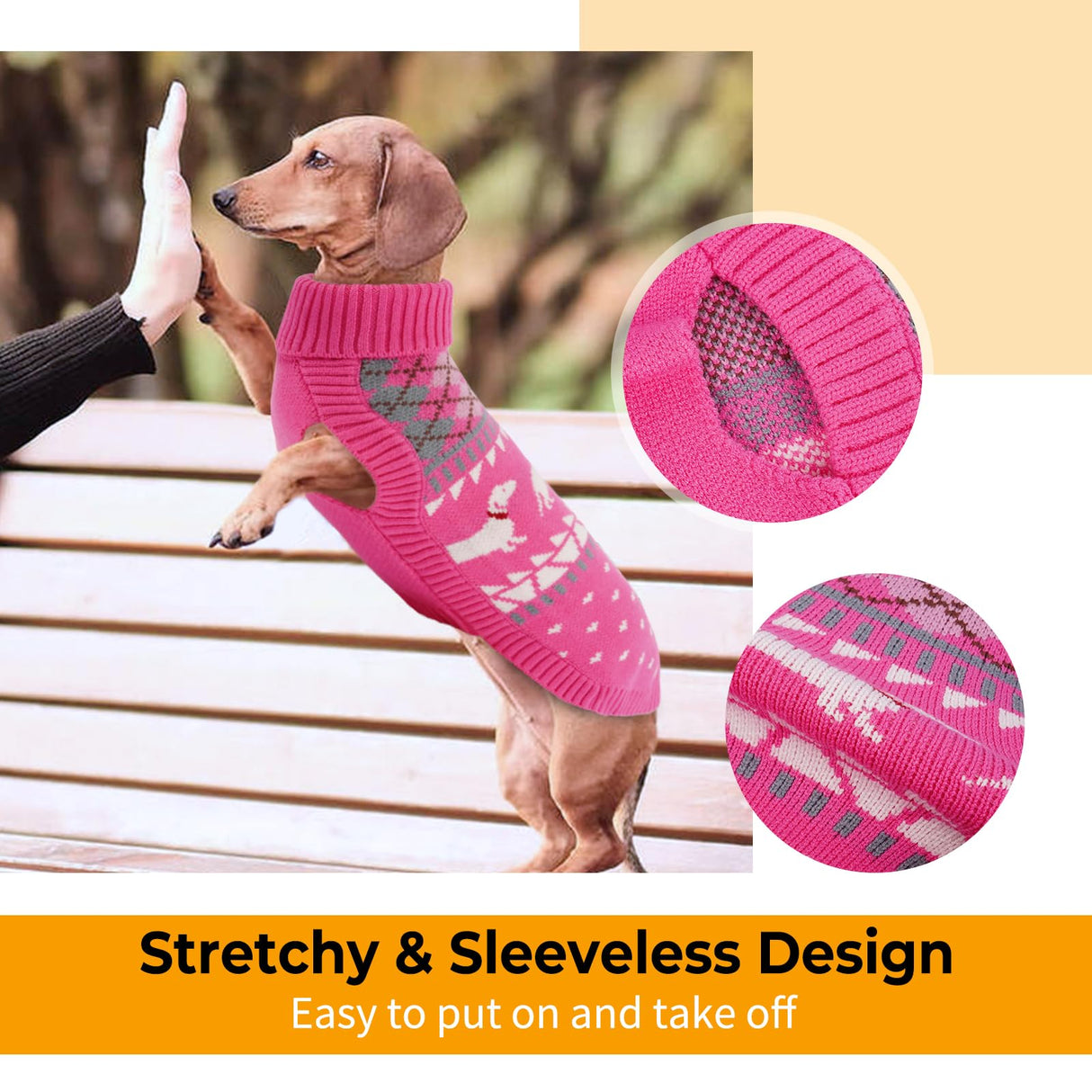 Lelepet Dachshund Sweater, Turtleneck Dog Sweaters for Small Dogs, Warm Pullover Knitted Pet Coat, Cold Weather Dachshund Clothes, Fall/Winter Cozy Outfit (XS-XL)