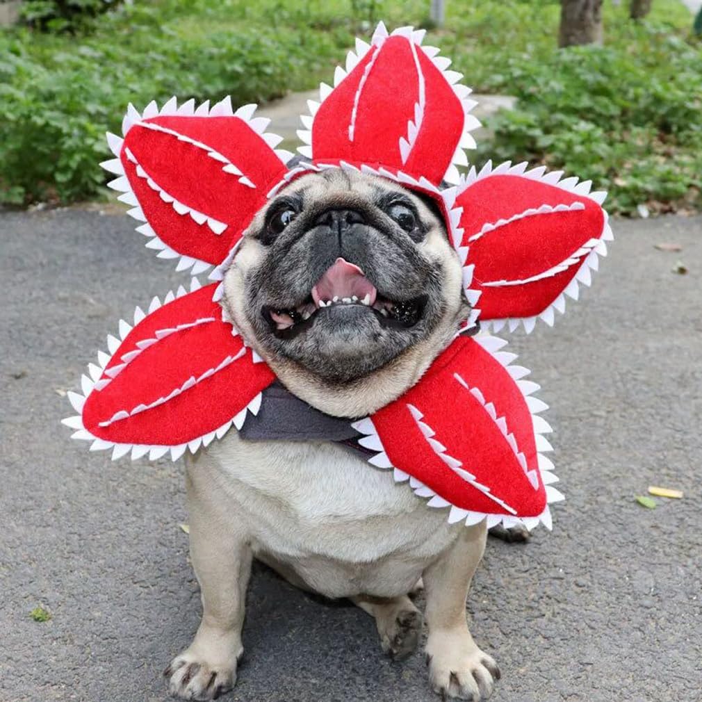 Pet Demon Hat Costume Scary Halloween Dog Headband Demogorgon Costume Headgear Props Cosplay Outfits Cute Clothes for Small Medium Dogs Puppy Cat Kitten Monster Headwear Devil Decorations