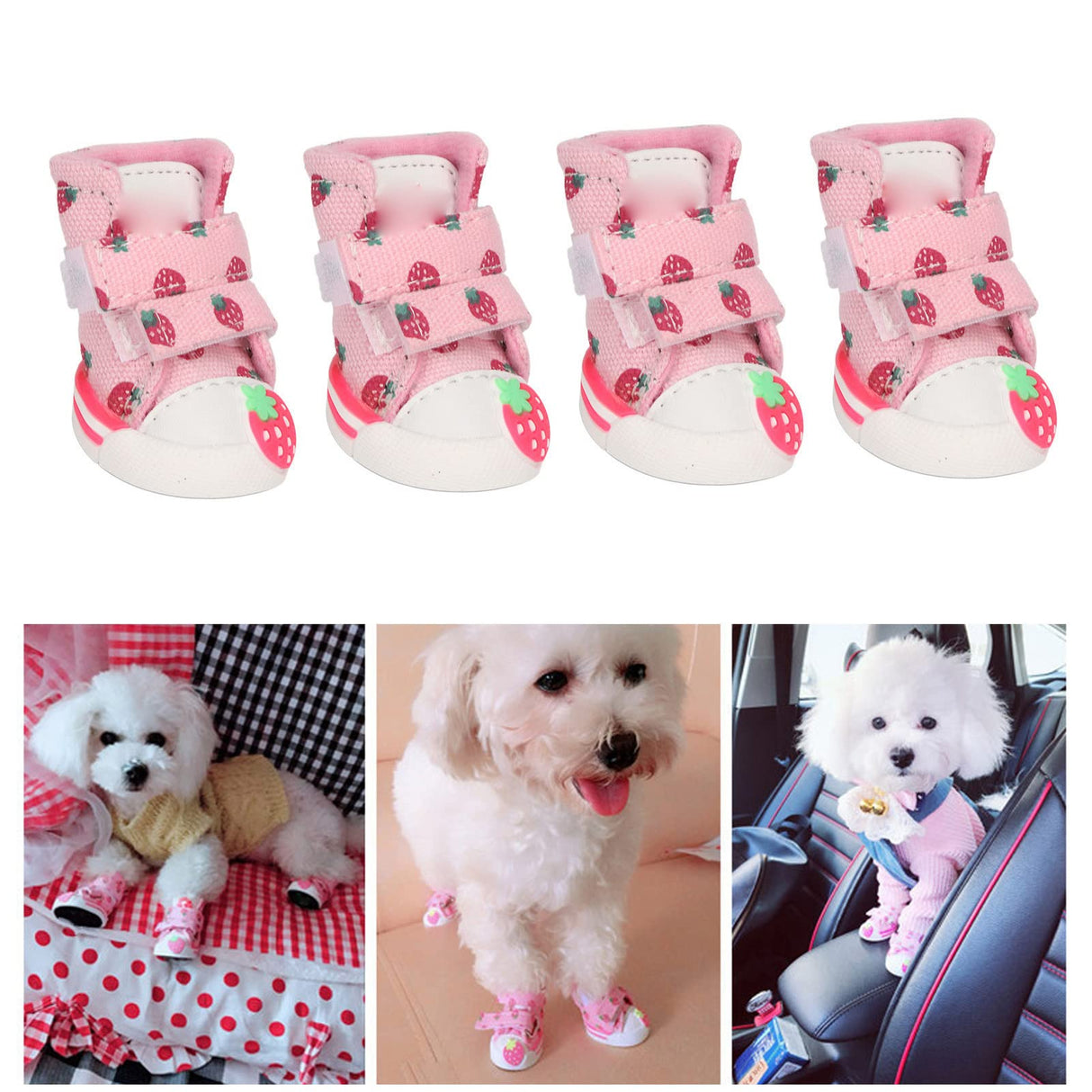 Grcfumo Strawberry Dog Shoes, Dog Boots, Slip Resistant Breathable Cute Puppy Dog Shoes for Small Dogs Teddy Bichon Pomeranian (QAS1)