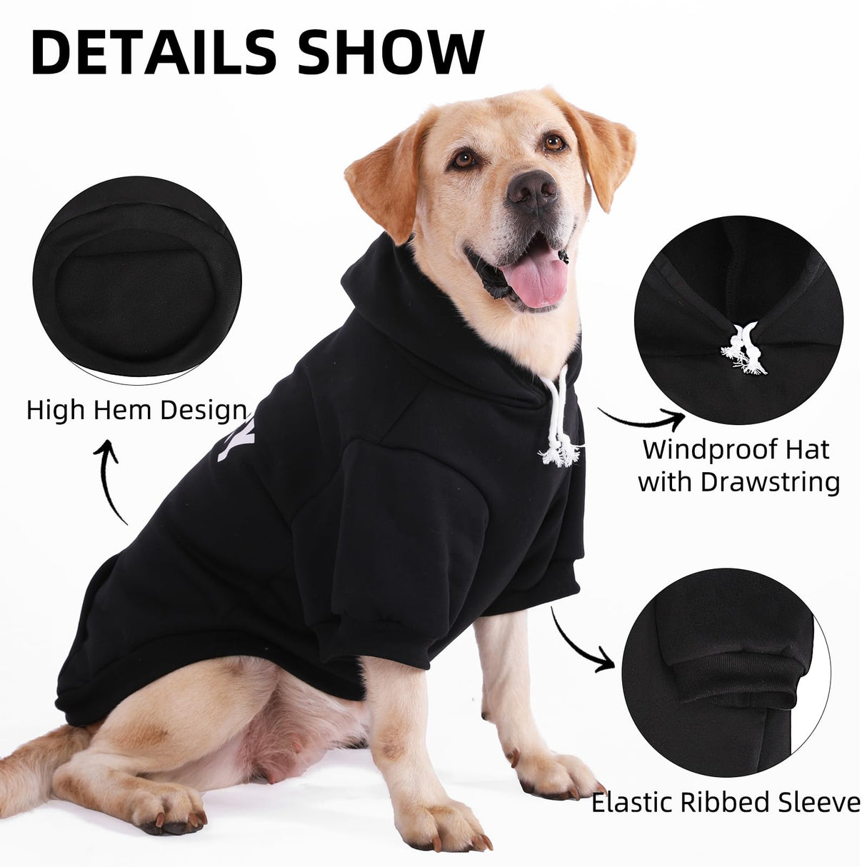 PUPTECK Security Dog Hoodie, Soft Warm Winter Pet Sweater Clothes, Puppy Cold Weather Coats Hooded Sweatshirt with Pocket, Dog Halloween Costume for Small Medium Large Dogs, Black XXL