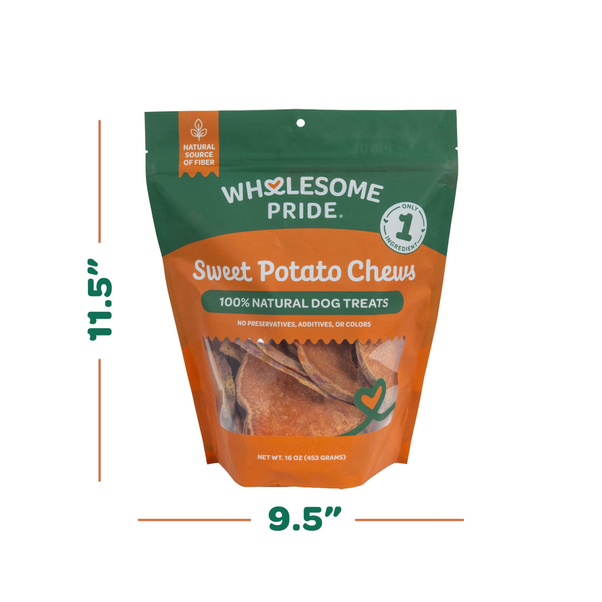 Wholesome Pride Sweet Potato Chews Dog Treats – All-Natural, Single-Ingredient, Grain-Free, 16 oz