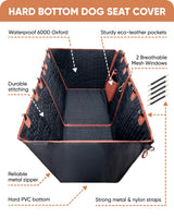 Owleys Hard Bottom Pet Seat Cover for Back Seat – Heavy Duty Waterproof Dog Hammock Bed –Travel Protector for SUVs, Sedans & Trucks – Foldable Design - 2 Pockets – Mesh Ventilation Windows