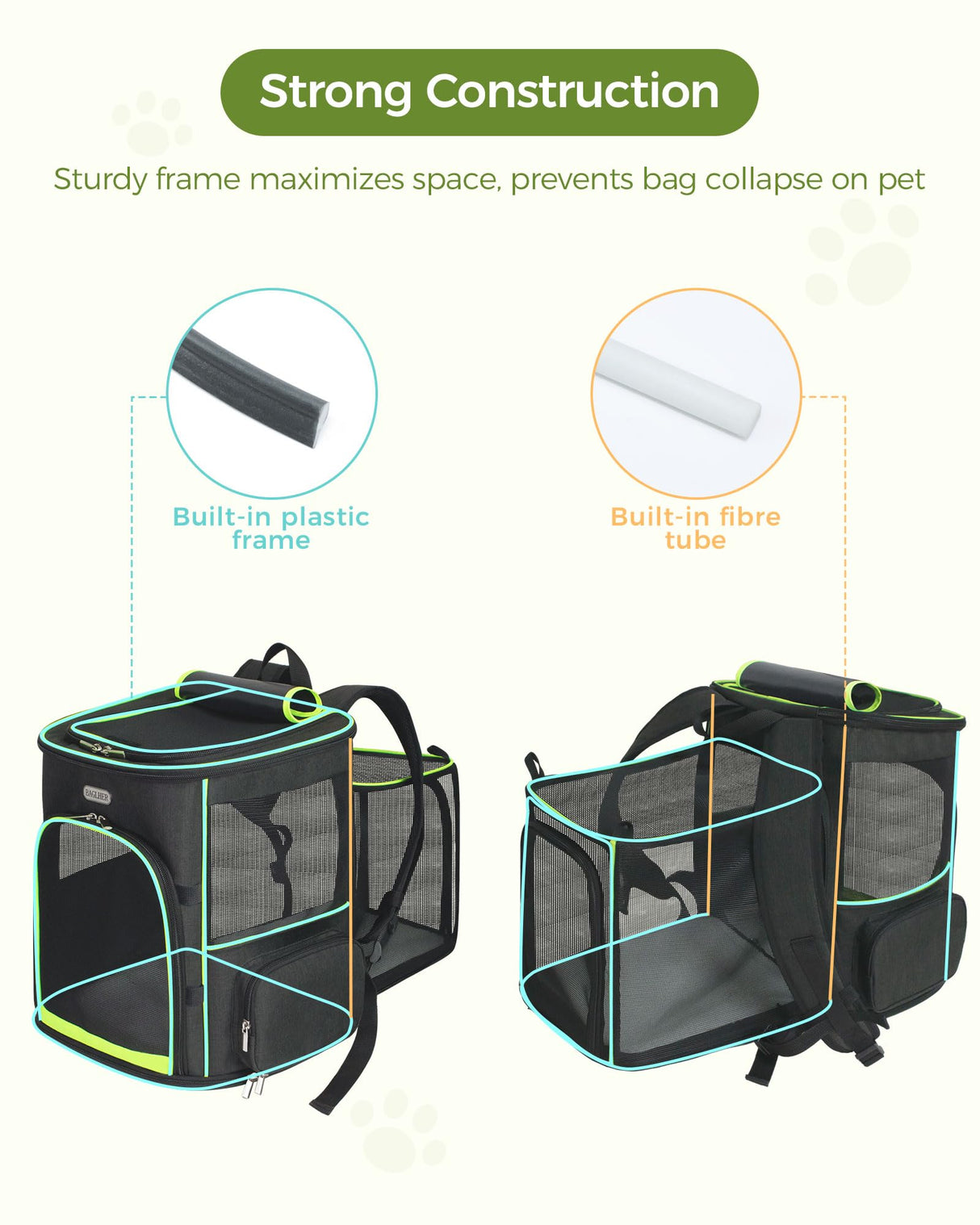 BAGLHER Expandable Cat Carrier Backpacks, Retractable Pet Carrier Backpack for Small Dogs & Cats with Breathable Mesh, Travel Bag Up to 18 Lbs for Hiking Camping Outdoor - Black