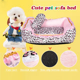 Gigreinc Dog Bed for Small Dogs - Cute Pink Leopard Dog Bed,Cat Beds for Indoor Cats Washable - Square Shape Cat Dog Sofa Bed Pet House Nest Cave(M, 20.8"L x 18"W x 5.5"）