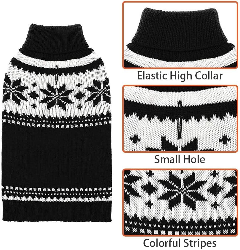 Mihachi Dog Sweater - Winter Coat Apparel Clothes with Colorful Stripes for Cold Weather, Black ML