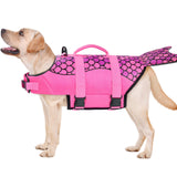 Malier Dog Life Jacket, Ripstop Dog Life Vest with High Buoyancy for Swimming Boating, High Visibility Shark Puupy Lifesaver for Small Medium Large Dogs (Pink #1, X-Large)