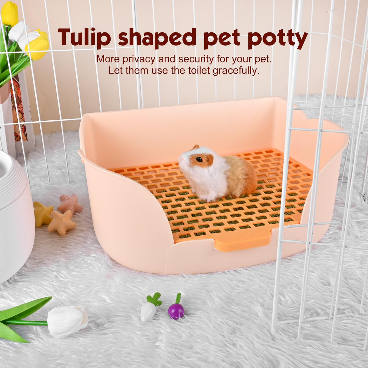 RUBYHOME Large Bunny Litter Box (15.5" x 11.1" x 6.2") Small Animal Litter Pet Toilet Potty Trainer Corner Litter Bedding Box Pet Pan for Rabbit Guinea Pig Easy to Clean (Orange)