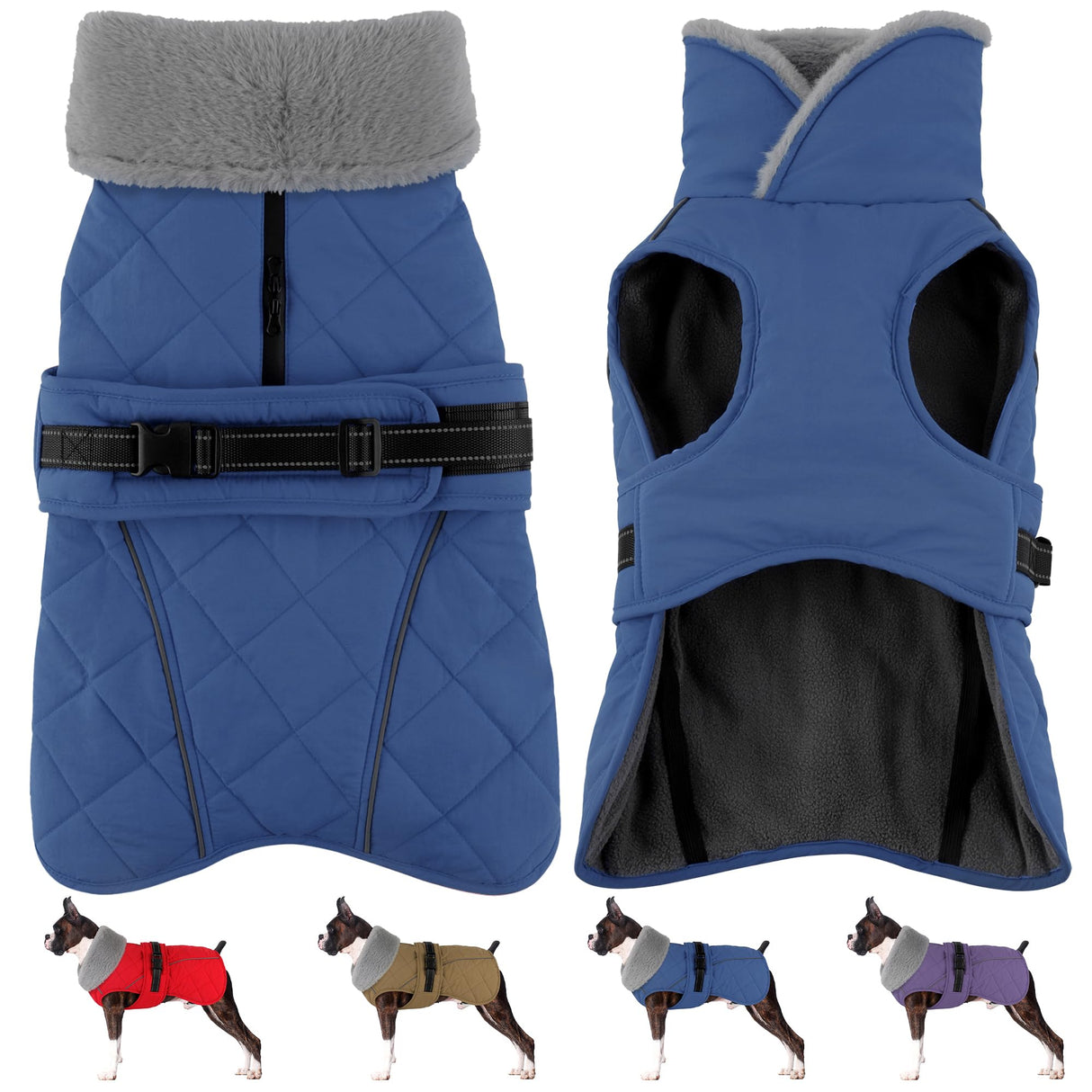 Petglad Dog Coat, Waterproof Dog Winter Jacket with Adjustable Buckle, Reflective Turtleneck Pet Snow Vest Warm Fleece Sweater for Small Medium Large Dogs - Blue, 3XL