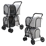 LPOTIUS Double Pet Stroller for Dogs and Cats with 2 Detachable Carrier, Quick-Folding Dog Stroller for Medium Small Dogs Cats, 4 Wheels, Light Gray