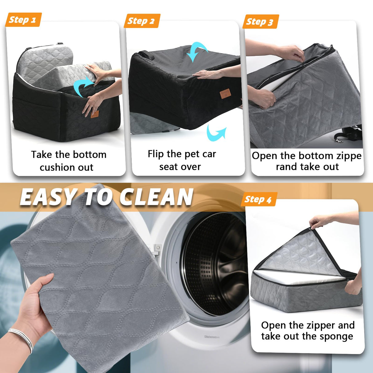 Ztinng Dog Car Seat for Small/Medium Dogs/Cats up to 30 lbs Memory Foam Pet Booster Seat with Detachable Washable Cover Travel-Safe Car Bed with Safety Belt/Storage Pockets Easy to Install