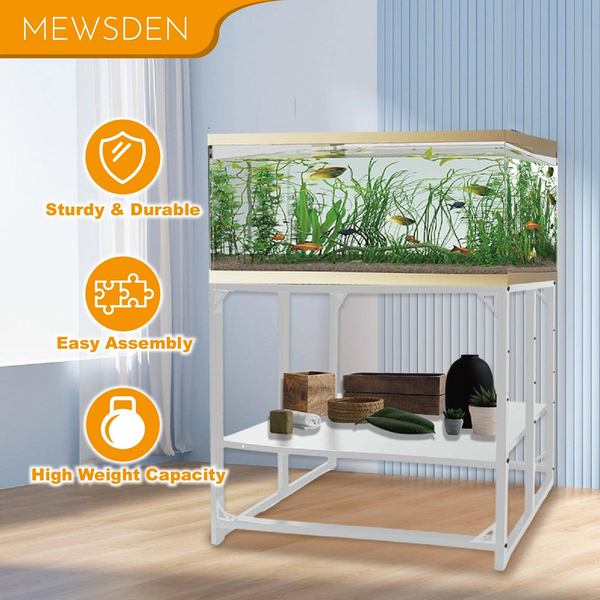 Fish Tank Stand, 40 Gallon Heavy Duty Metal Aquarium Stands, Reptile Tank, Turtle Tank, Breeder Tank Stand, 660LBS Capacity Terrarium Stand Rack with 2-Tier Storage Shelves (White, 36.5"x18.5"x29.5")