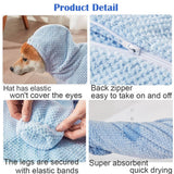 HDKUW Dog Towel Robe with Hood & Paw Covers, Full Coverage Pet Bathrobe, Super Absorbent Thick Plush Toweling Wrap with Back Zipper for Cats Small Medium Large Dogs XL