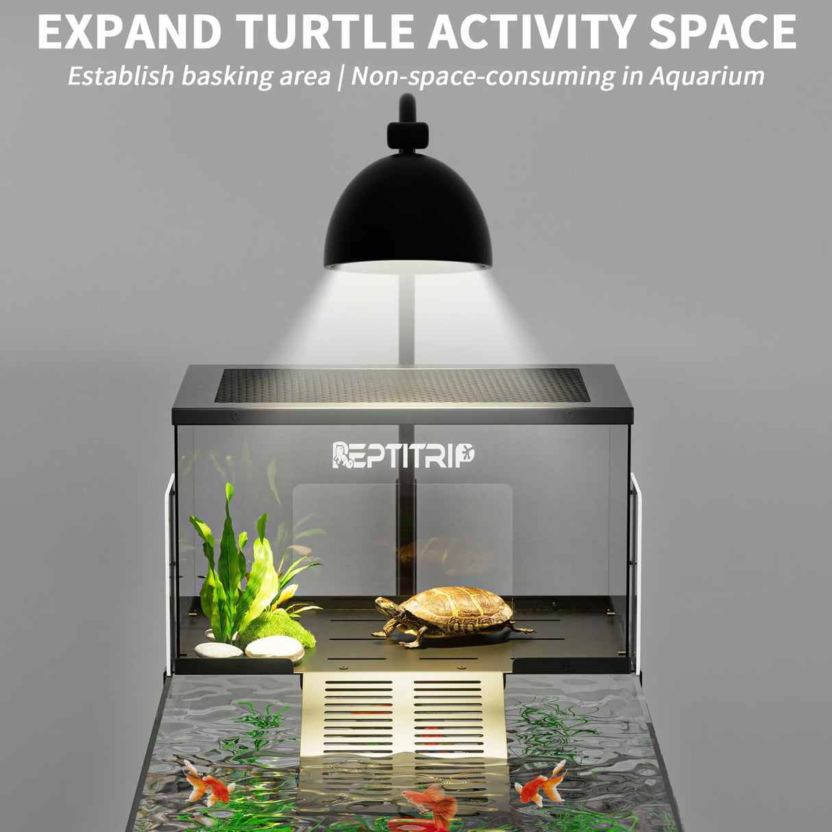Turtle Basking Platform & Dock - Stainless Steel Turtle Ramp, Non-Slip Surface - Fits 10-13 Inch Wide Aquariums