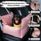 FUNNY FUZZY Dog Car Booster Seat for Small/Medium Dogs up to 25lbs – Waterproof, Non-Slip Base, Safety Leash & Fully Washable Design for Safe and Comfortable Travel (Pink)