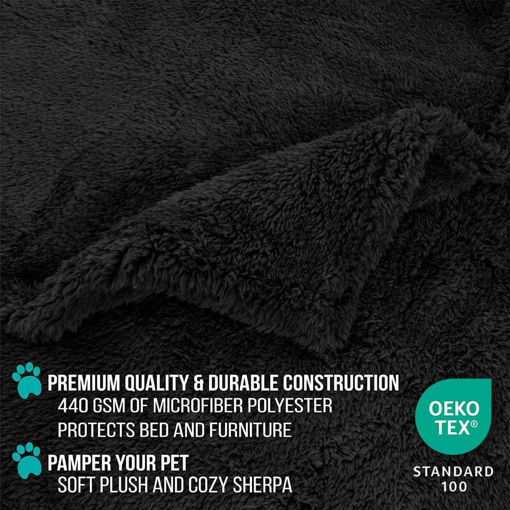 PetAmi Fluffy Waterproof Dog Blanket for Small Medium Dogs, Soft Warm Pet Sherpa Throw Pee Proof Couch Cover, Reversible Cat Puppy Bed Blanket Sofa Protector, Plush Washable Pad (Black, 29x40)
