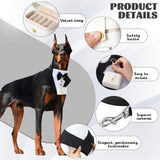 Huhumy 4 Pcs Dog Wedding Tuxedo Outfit for Large Dogs Pet Ring Box Security Gift Set Include Wedding Ring Holder Pouch Box Formal Dog Tux PU Leather Leash Black Gentleman Pet Tux with Bowtie Set