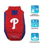 MLB Philadelphia Phillies Puffer Vest for Dogs & Cats, Size Large. Warm, Cozy, & Waterproof Dog Coat, for Small & Large Dogs/Cats. Best MLB Licensed PET Warming Sports Jacket