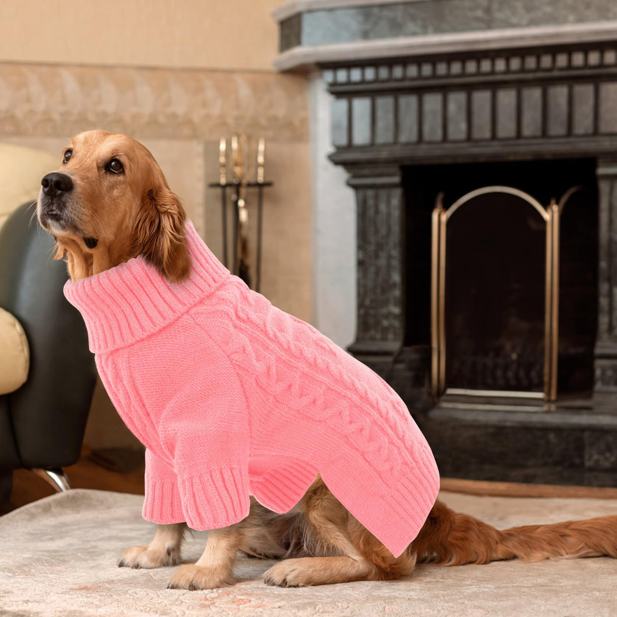 ASENKU Knitted Dog Sweater, Pullover Big Thermal Dog Winter Sweater, Turtleneck Doggy Sweaters for Large Medium Dogs Boy Girl,Warm Pet Sweatshirt for Maltese,Mini Dachshund,M