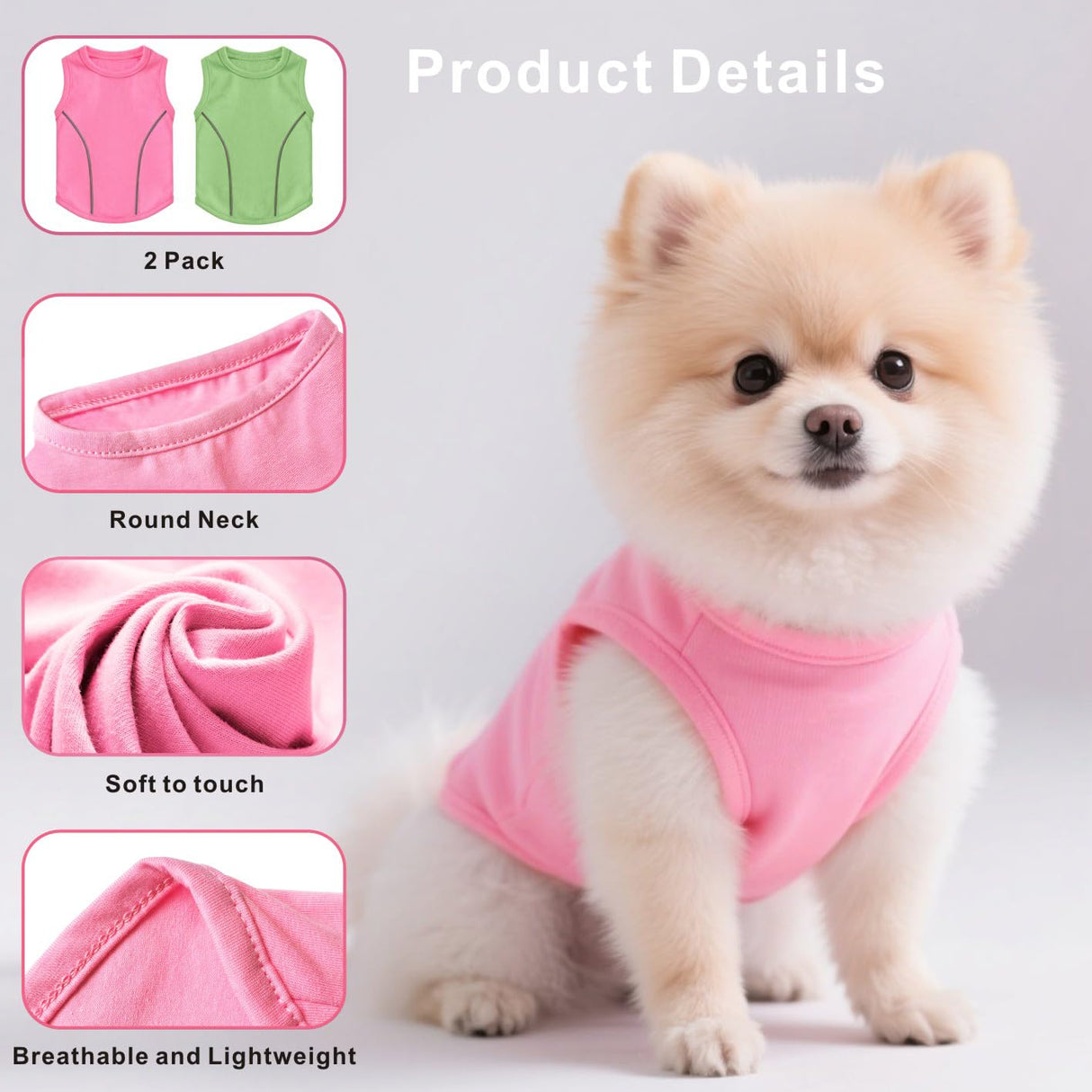 Idepet Waterproof,Oilproof & Stainproof Dog T-Shirt 2 Pack Durable Pet Clothes for Outdoor Activities,Easy to Clean, Breathable, Lightweight Summer Vest for Small to Medium Dogs(Green&Pink,S)