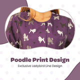 Ladybird Line 710 Purple Poodle Print Waterproof Dog Grooming Smock, Hair and Bleach Resistant with Covered Zipper Panel, Mesh Back, and Back Tie Belt, Ideal for Pet Groomers and Vet Clinics - XL