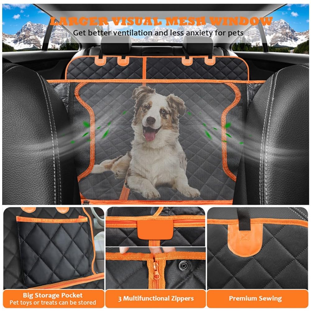 M/P Dog car seat Cover for Pets 100% Waterproof Seat Cover Hammock with Mesh Window 600 D Heavy Duty Scratch Proof Nonslip Durable Soft Back seat Cover for Cars Trucks and SUVs seat Covers