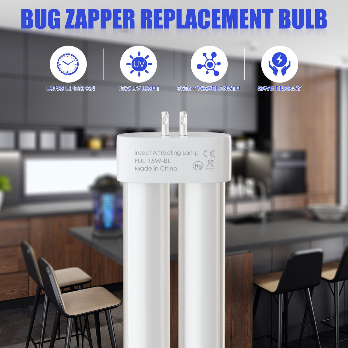 Klahaite 2 Pcs Replacement Bulb for Electric Outdoor Bug Zapper and Mosquito Zapper 15W Single U-Shaped Twin Tube Bulb