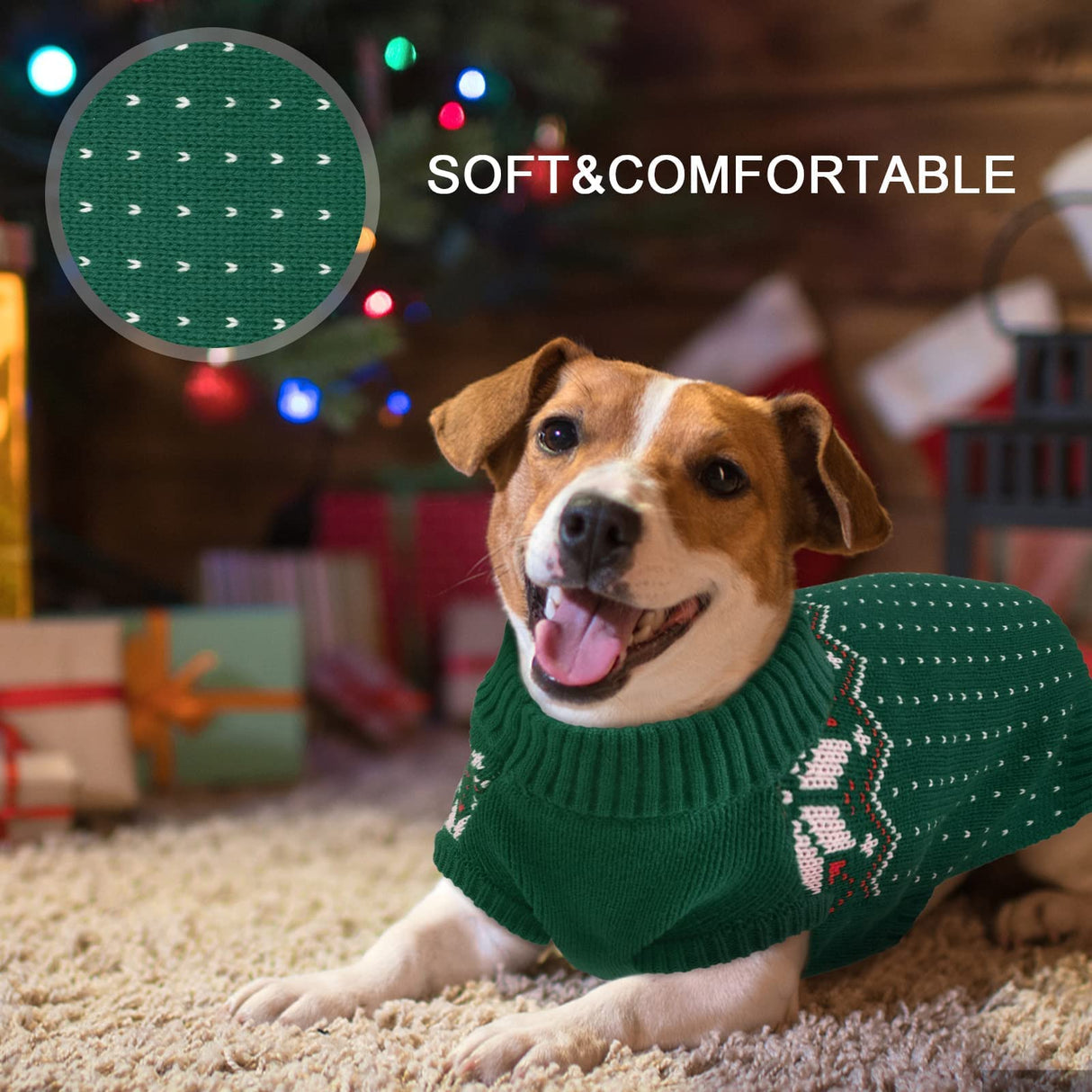 Kuoser Dog Christmas Sweater, Soft Warm Xmas Sweaters for Small Medium Large Dogs Boy Girl, Comfortable Dog Sweater with Leash Hole Snowflake Puppy Knit Outfit for Holiday Winter Fall, Green 2XL