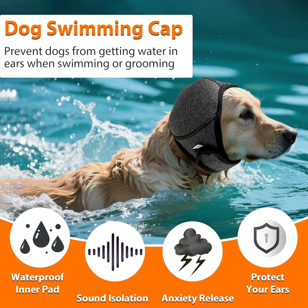 Dog Calm Hoodie Ear Wraps for Dogs, Waterproof Dog Swim Cap, Ear Cover Muffs for Anxiety Relief Noise Cancelling, Dog Head Warp Ear Protection for Hematoma Fireworks Bath Swim Blow Drying(M,Greyd)