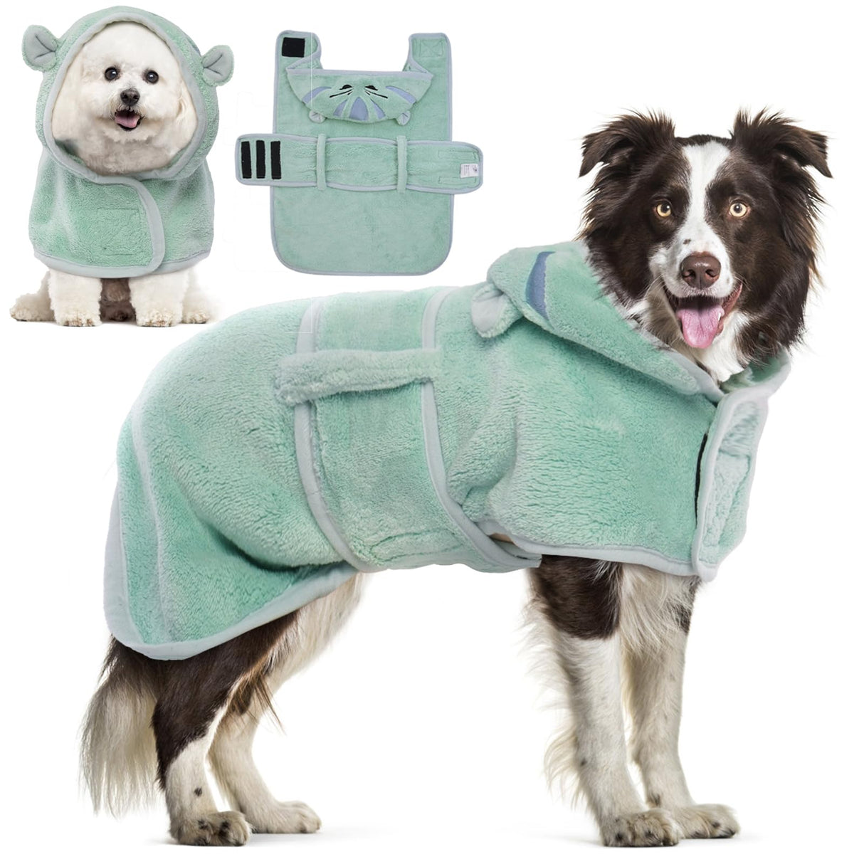 DENTRUN Dog Robes for After Bath - Super Absorbent & Fast Drying Coat with Hood, Puppy Bathrobe Beach Essentials, Bath Towels for Drying Dogs Small, Bath/Beach/Swimming Quick Dry Towel Robe