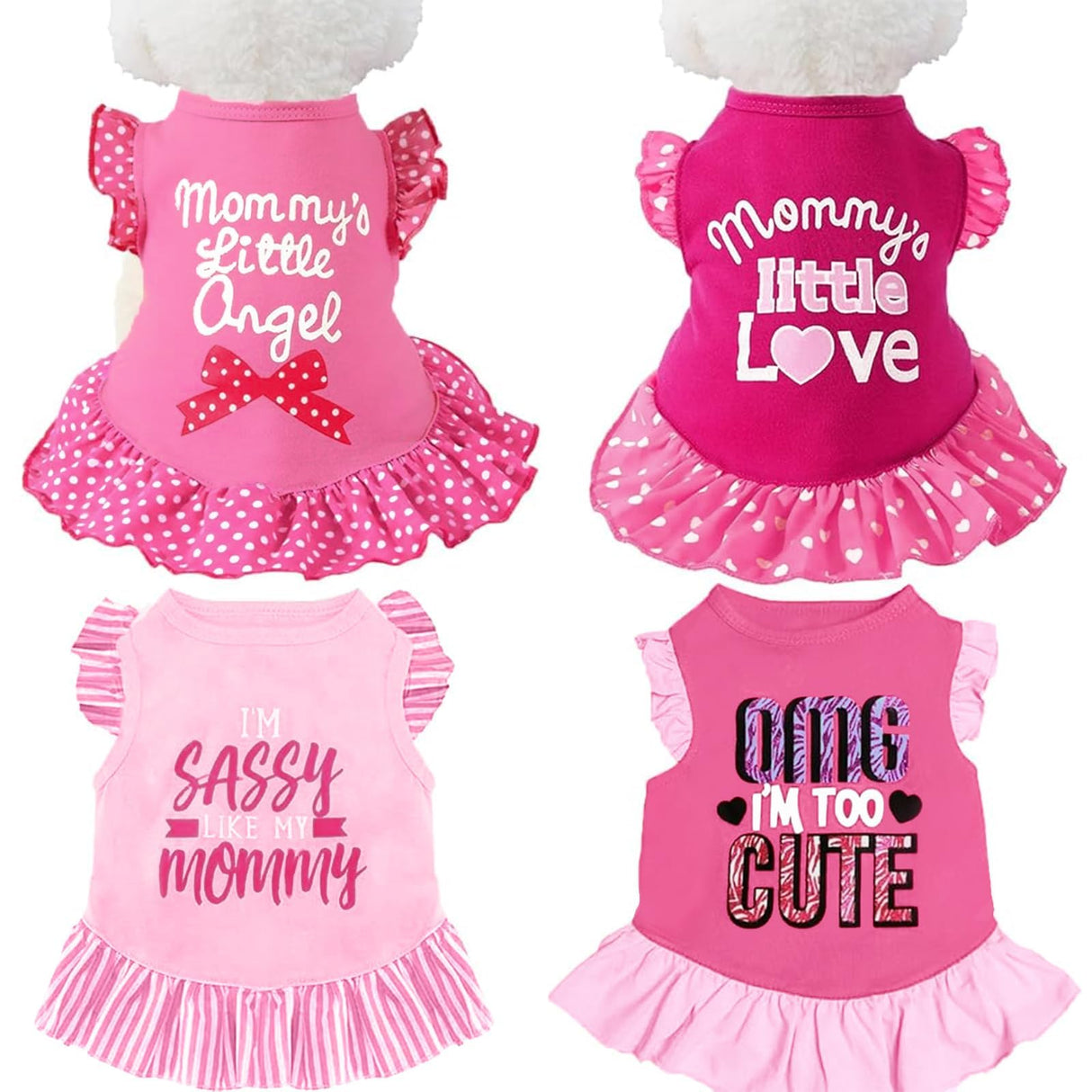 XPUDAC 4 Pack Dog Dress Shirt Puppy Skirt Cute Doggie Dresses Thanksgiving Clothes Dog Apparel for Small Dogs and Cats (Pink Angel, XX-Small(1-2 lbs))