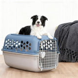 24" Pet Kennel Carrier for Small Dogs & Cats, Portable Travel & Home Use Two-Door (Top/Front Loading) Plastic Crate for 15-25 lbs Pets, Durable Blue