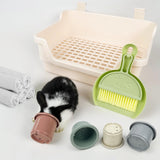 Yuoaes Large Rabbit Litter Box w/Plastic Grid & Dump Tray-Bunny Litter Pan Small Animal Potty Toilet - Pet Bunny Supplies Rabbit Cage Accessories for Training Corner Litter Box (Cream)