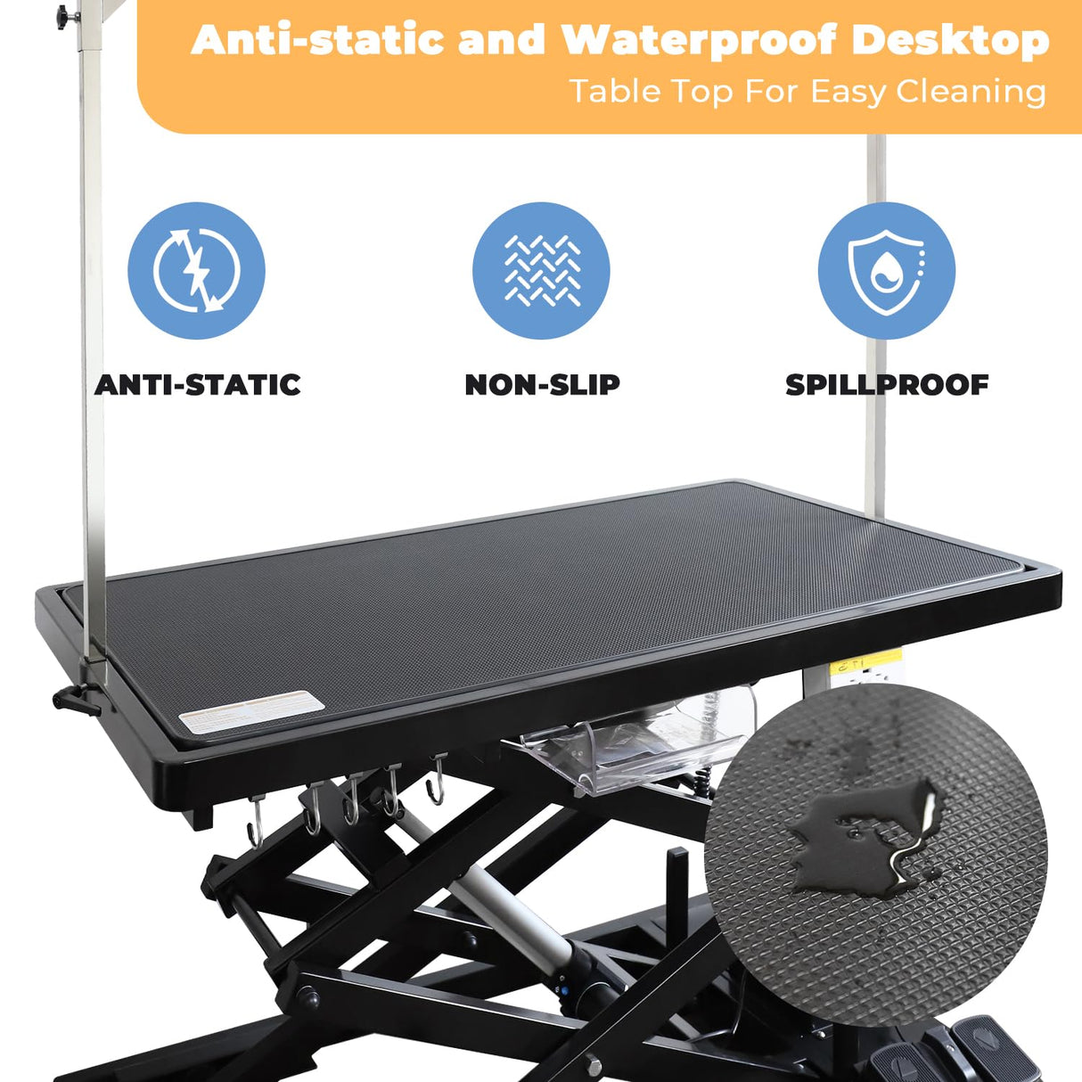 UDSONFY Electric Pet Dog Grooming Table, 50" Heavy Duty Grooming Table Professional Double X-Lift for Large Dogs Adjustable Height: 12"-45.8" Non-slip, AC Outlets, Storage Tray, 2 Nooses, Black