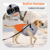 DENTRUN Dog Coat with Harness Built in, Extra Large Water-Repellent Dog Jacket, Turtleneck Windproof Reflective Strips for Great Dane, Orange, XXXL