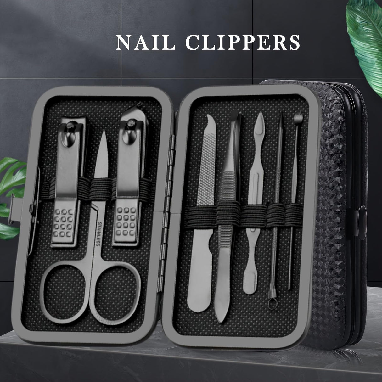 Black Nail Clipper Set, Men's Stainless Steel Nail Clippers, Callus Removal Ear Scoop Set, Hand and Foot Beauty Tool Kit