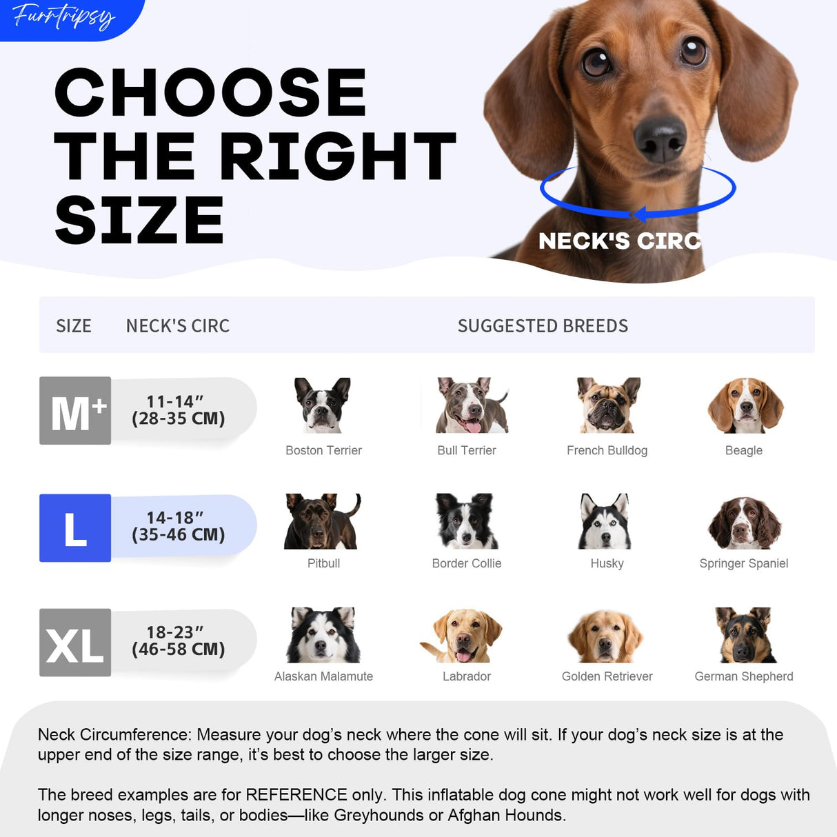 Furrtripsy Inflatable Dog Cone Collar with Detachable Sturdy Shield,Soft&Lightweight-Ideal for Post-Surgery Recovery and Daily Wear,Suitable for Small Medium Large Dog Breeds(Blue,L)