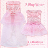 Dog Dress for Small Medium Large Dogs Pet Princess Wedding Dress with Detachable Train Multi-Layer Organza Girl Puppy Tutu Skirt Bowknot Sequin Decor Birthday Cat Clothes(Pink, M)