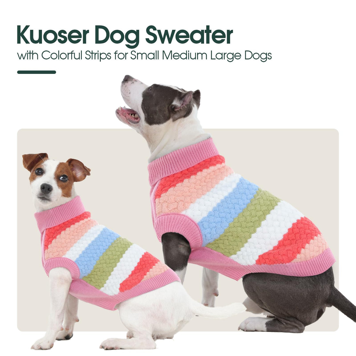 Kuoser Dog Sweater, Warm Dog Sweaters for Extra Large Dogs Girl Boy, Pet Turtleneck Knitted Pullover Jumper for Xmas Thanksgiving, Puppy Winter Vest Thermal Doggy Sweatshirt for Fall Winter, Pink 3XL