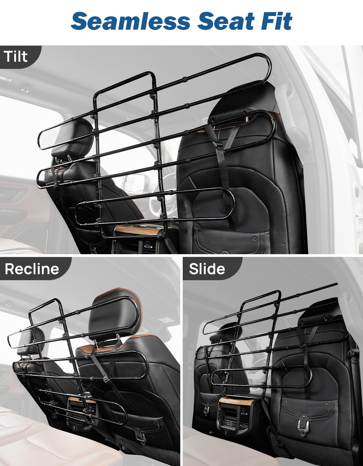 JOYTUTUS Dog Car Barrier, Pet Barrier Follow The Seat Movement 34"- 58" Width Adjustable SUV Dog Barrier for Back Seat, Vehicle Gate Heavy Duty, Ideal for Sedans SUVs Trucks MPVs