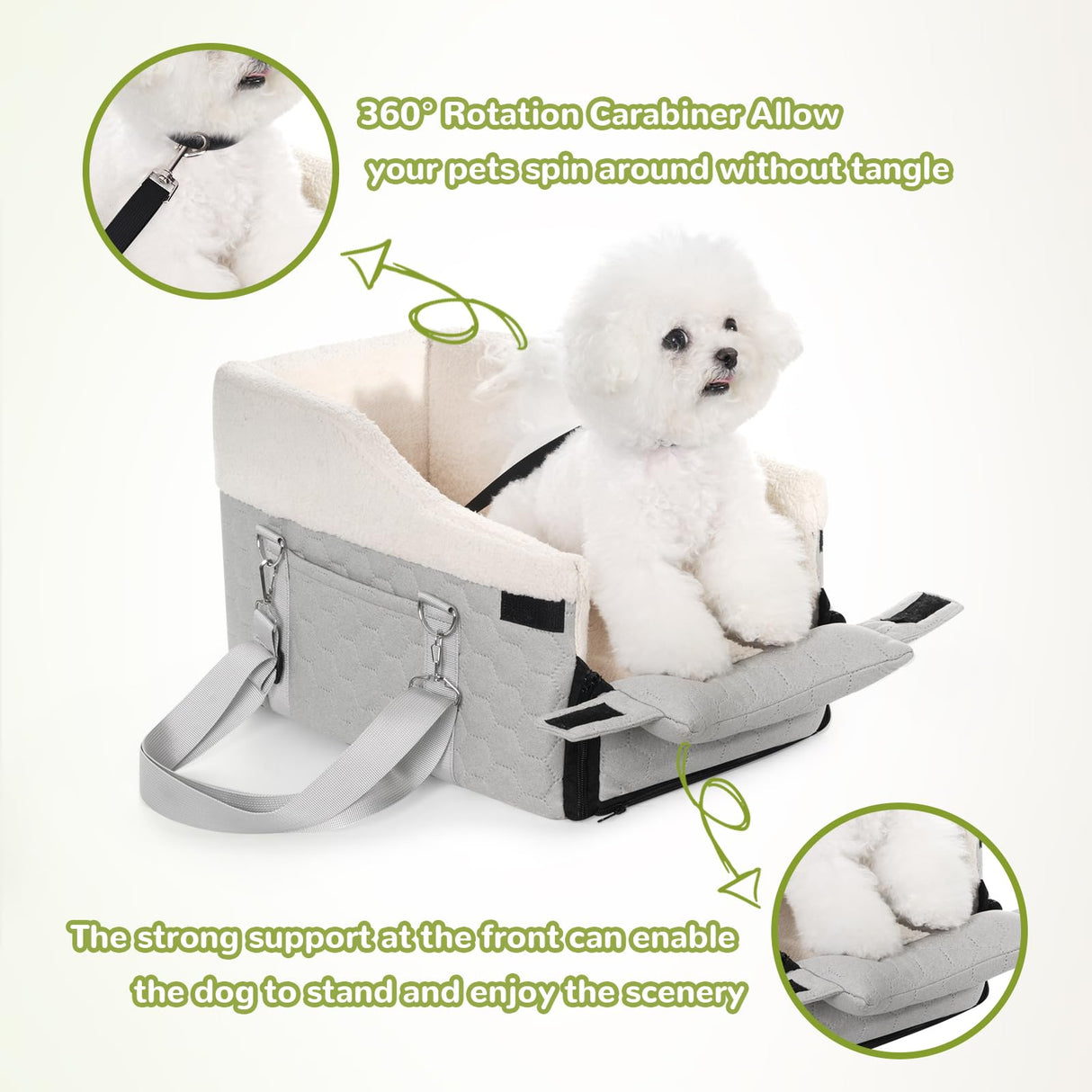 AtawLege Center Console Dog Car Seat, Detachable Washable Dog Booster Seat, Adjustable Safety Belts and Built-in Leash Pet Carseat, Portable Puppy Travel Carrier with Cushion for Small Dogs Cats(Gray)