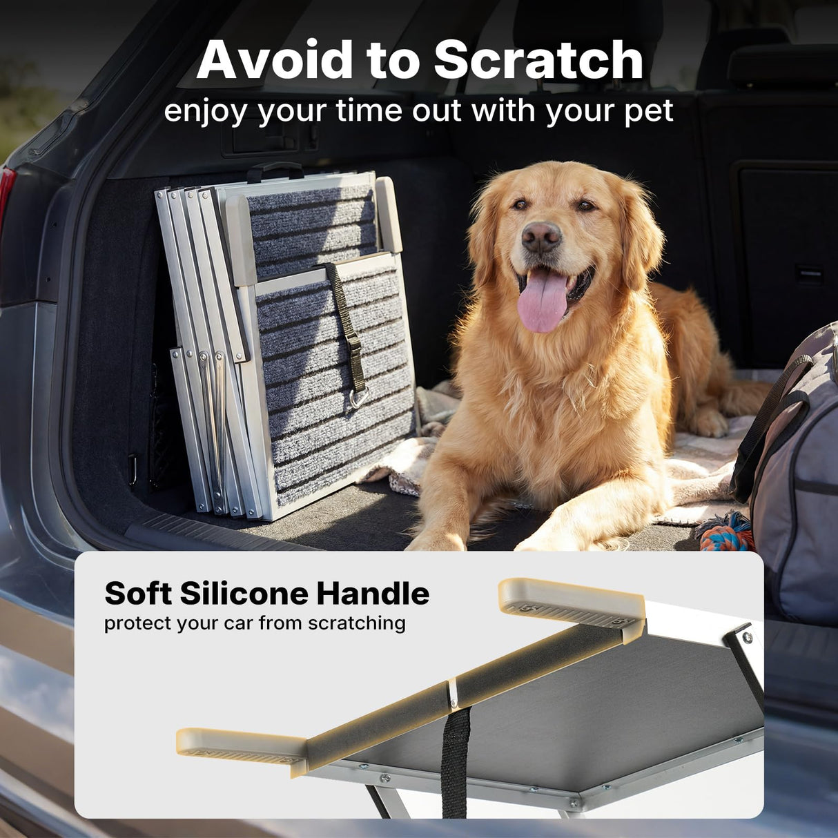 Veehoo Extra Wide Dog Steps for Car Truck SUV Foldable, 5 Steps Lightweight Aluminum Dog Stairs for Injured Senior Large Dogs 20" Wide, Folding Pet Ramp Ladder with Non Slip Surface, up to 170lbs