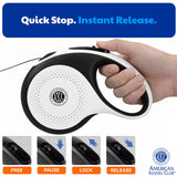 American Kennel Club Retractable Dog Leash, 16.4ft, Tangle-Free, Ergonomic Grip, One-Hand Brake, for Medium & Large Dogs up to 66