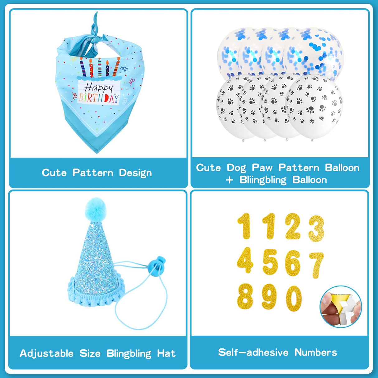 Zaabaazina Dog Party Supplies - Blue Dog Bandana, Birthday Hat, Banner, Balloons for PAWTY & WOOF Decorations