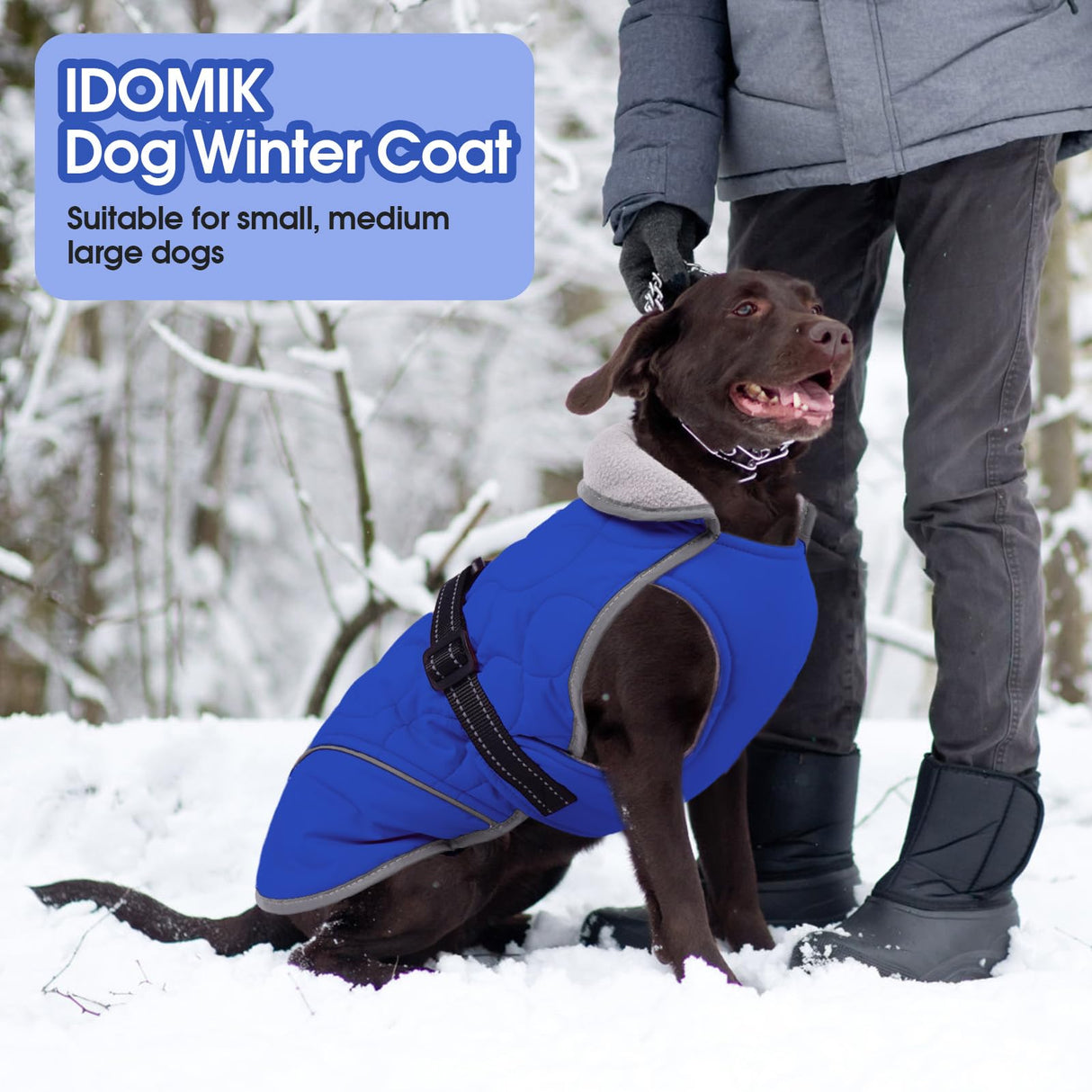 IDOMIK Dog Winter Jacket, Adjustable Waterproof Dog Warm Coat with Fleece Lining, Turtleneck Windproof Cold Weather Coats for Winter, Reflective Warm Snow Jacket for Chihuahua Yorkshire,Blue,XS
