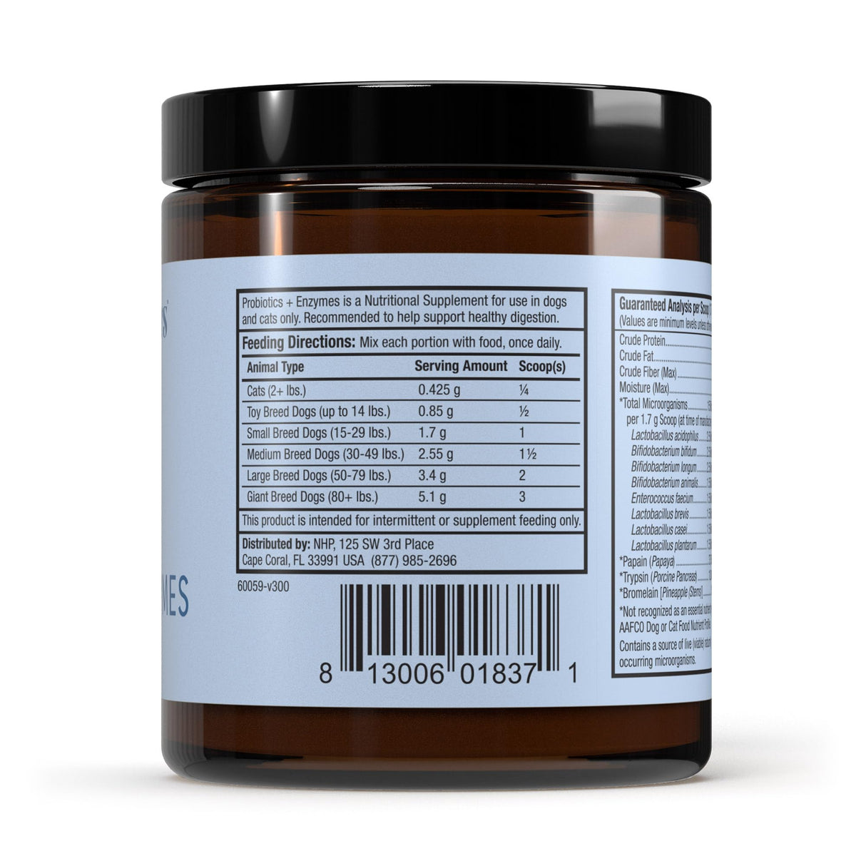 Bark & Whiskers Probiotics + Enzymes - Supports Digestive Health & Immune System - Probiotic Supplement for Cats & Dogs - 60 Scoops