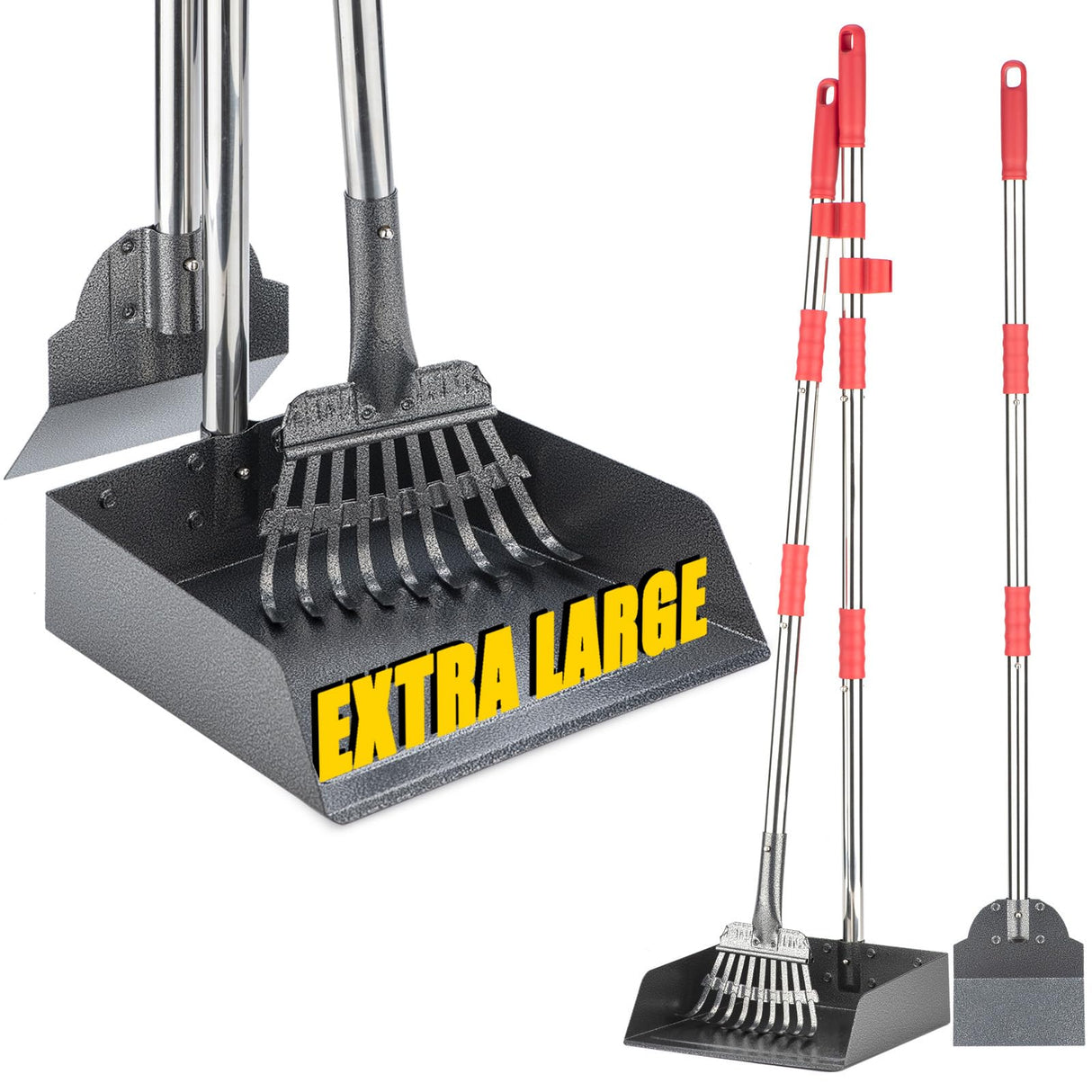 FUSBUNTY Dog Pooper Scooper Set, Pooper Scooper for Dog, Heavy Duty Stainless Steel Rake with Extra Large Tray & Spade No Bending Clean Up for Pet Waste Removal, for Grass, Dirt Or Gravel.