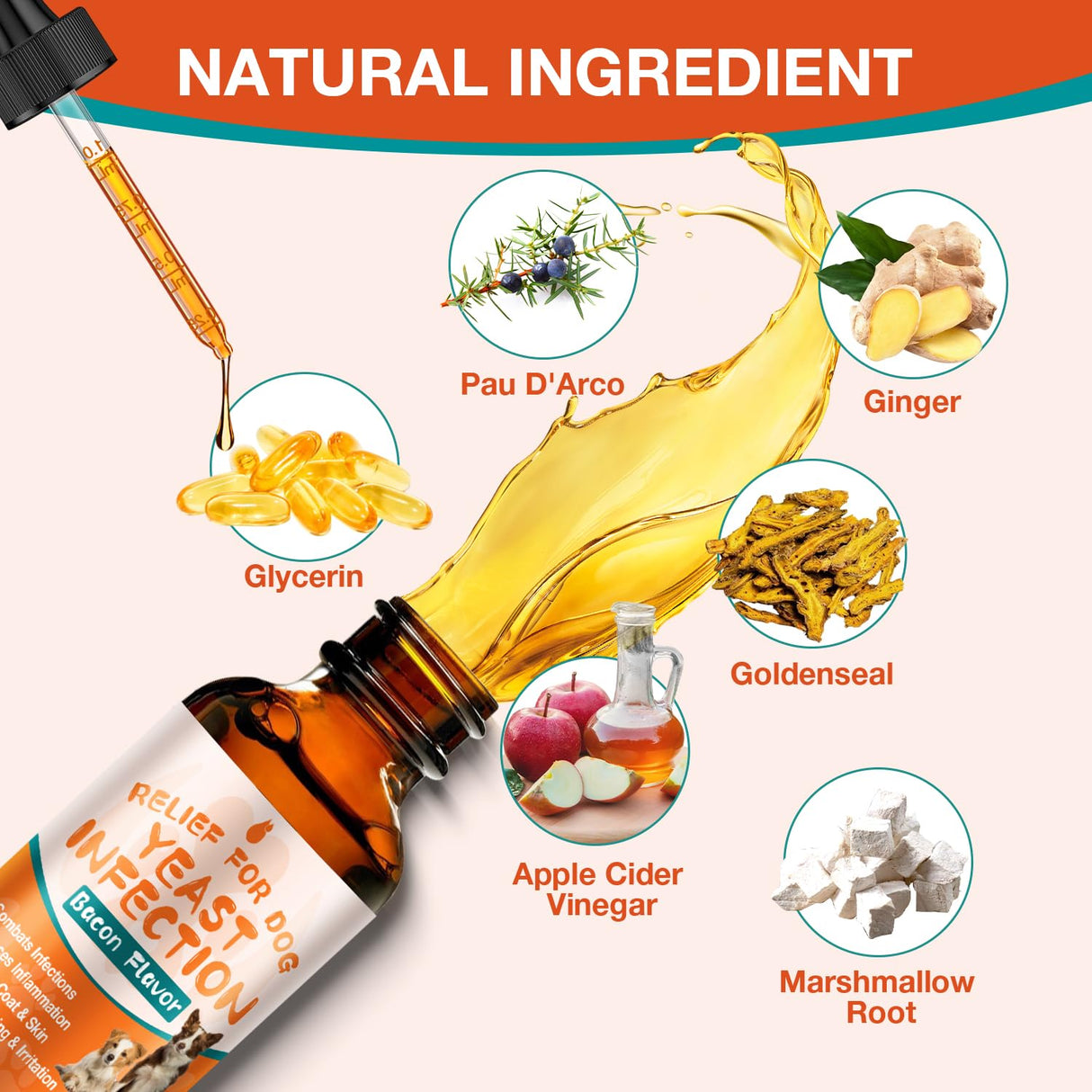 Dog Yeast Infection Treatment - 60ml Yeast Infection Drops for Dogs | Dog Yeast Treatment for Ear, Paw & Skin Itch Relief, Natural Herbal Supplement