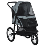 PawHut 3 Wheels Pet Stroller, Foldable Dog Stroller with Adjustable Canopy, Safety Tether, Cushion, Storage Basket, Portable Jogger for Small and Medium Dogs and Cats, Gray