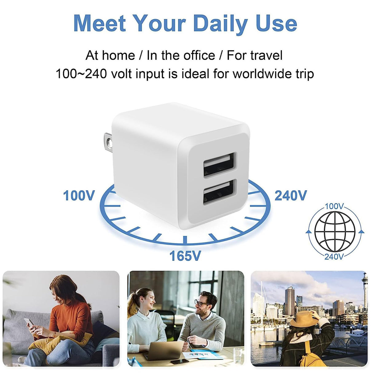 USB Wall Charger, Dual Port Cube Power Adapter Charger Plug Block Charging Box, Dual Port Wall Charging Adapter, Compatible for i Phone 14 13 12 11，Milky White (3-Pack)
